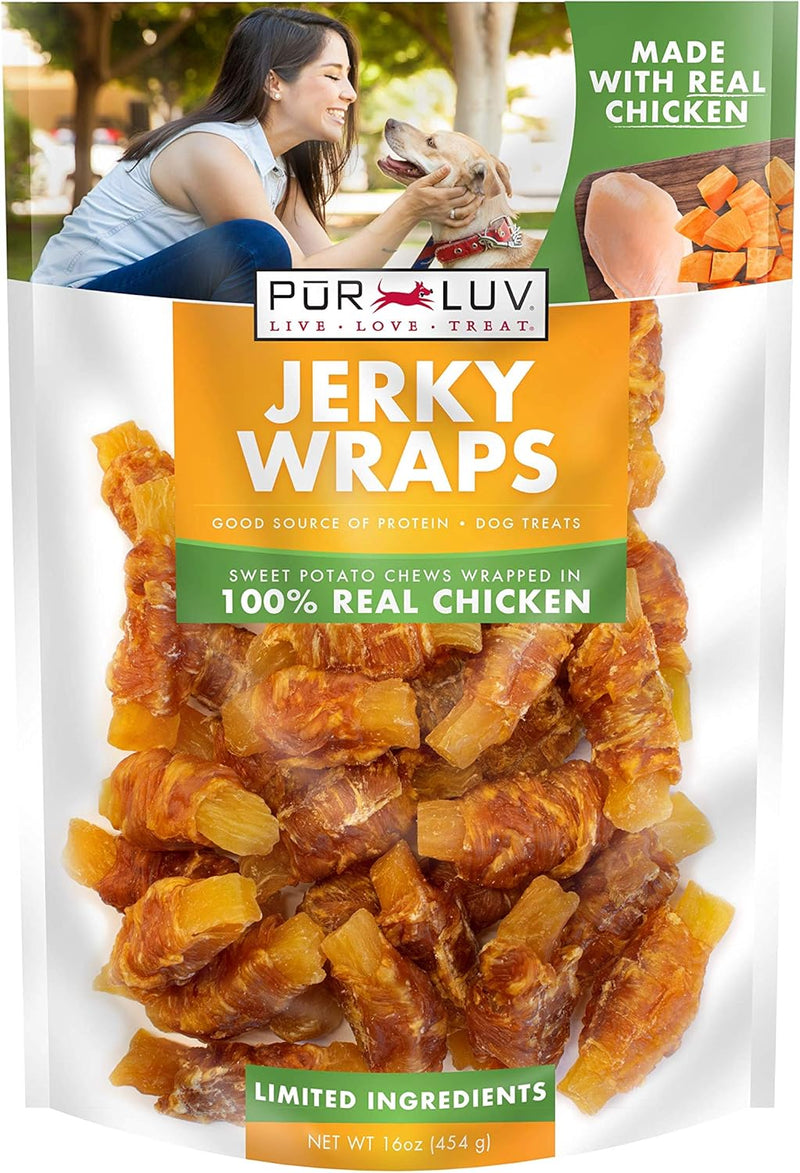 Pur Luv Chicken Jerky Dog Treats, Made with 100% Real Chicken Breast, 16 Ounces, Healthy, Easily Digestible, Long-Lasting, High Protein, Satisfies Dog's Urge to Chew