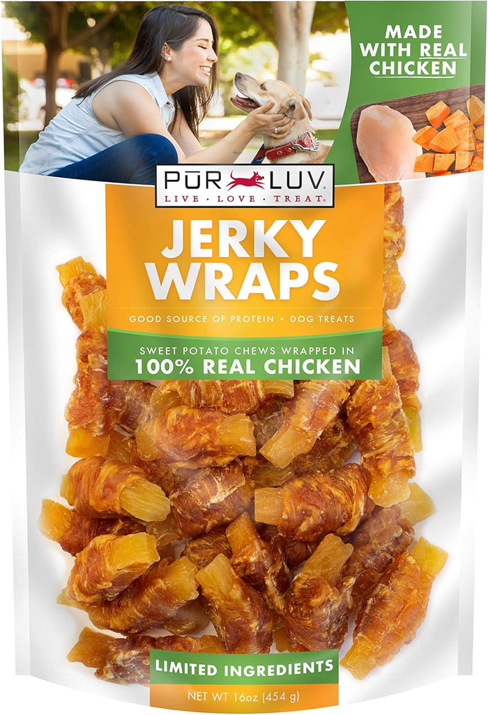 Pur Luv Chicken Jerky Dog Treats, Made with 100% Real Chicken Breast, 16 Ounces, Healthy, Easily Digestible, Long-Lasting, High Protein, Satisfies Dog's Urge to Chew