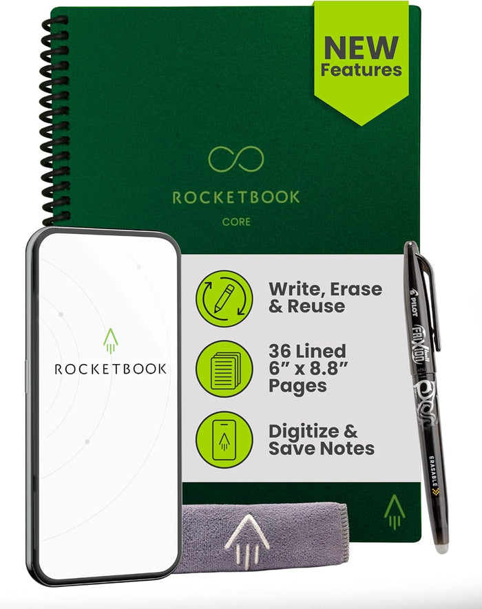 Rocketbook Core Reusable Smart Notebook, Lined Pages For School, Work and Creative Projects, Letter Size 8.5x11, Blue - Premium
