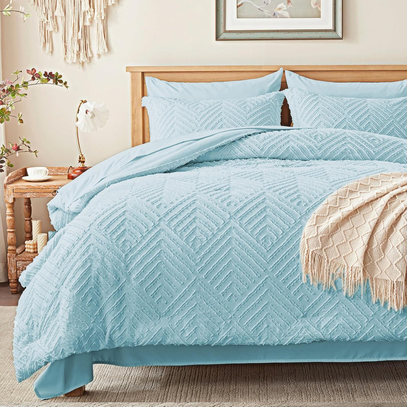 Zzlpp Full Comforter Set 7 Pieces, Beige Tufted Bed in a Bag with Comforter and Sheets, All Season Boho Bedding Sets with 1 Comforter, 2 Pillow Shams, 2 Pillowcases, 1 Flat Sheet, 1 Fitted Sheet