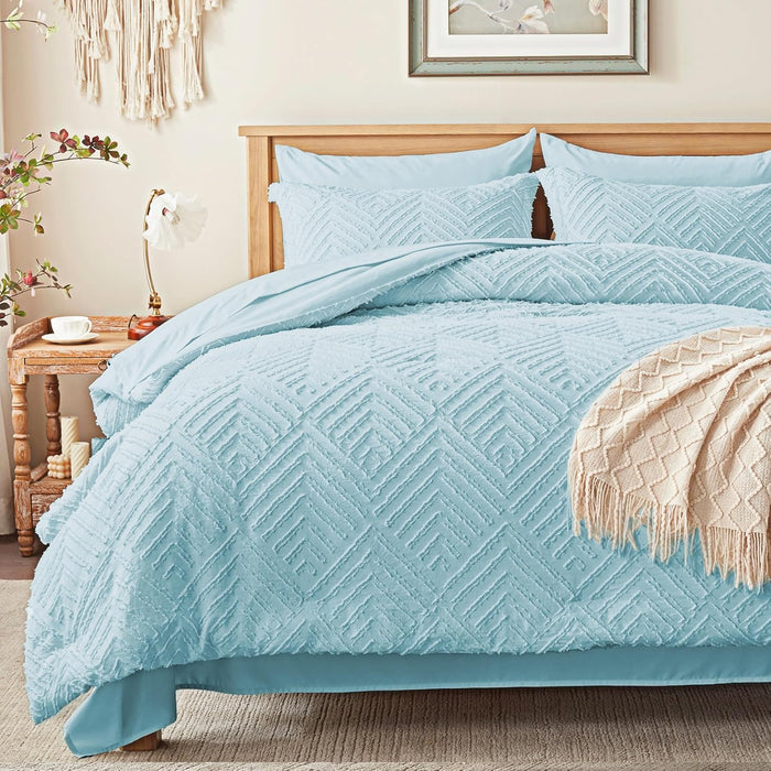 Zzlpp Full Comforter Set 7 Pieces, Beige Tufted Bed in a Bag with Comforter and Sheets, All Season Boho Bedding Sets with 1 Comforter, 2 Pillow Shams, 2 Pillowcases, 1 Flat Sheet, 1 Fitted Sheet