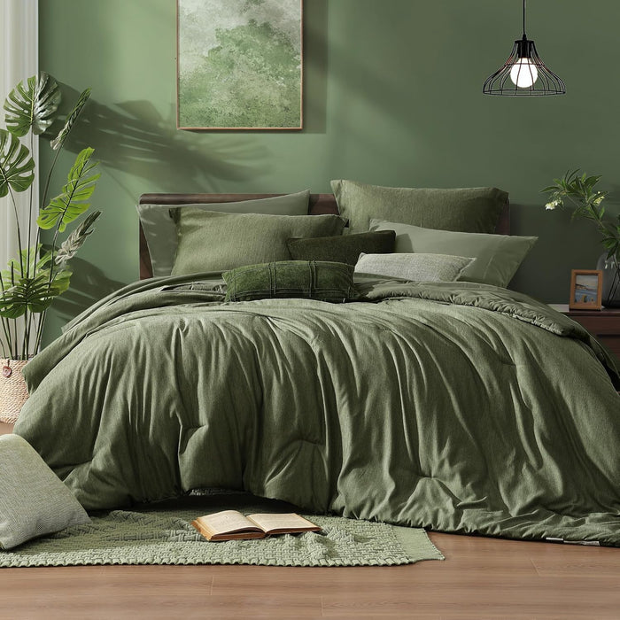 Monbix Queen Comforter Set - 7 Pieces Cationic Dyeing Terracotta Bed in a Bag Queen Bedding Sets with Comforter, Sheets, Pillowcases & Shams, Reversible Bedding Comforters Sets