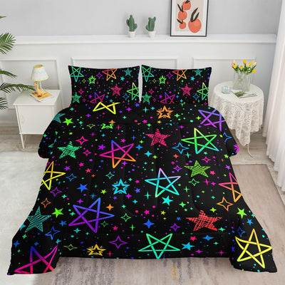Star Comforter Set Colorful Stars Printed Pattern Bedding Set with 1 Comforter and 2 Pillowcases for Girls Boys Bedroom All Season(Colorful Stars Queen)