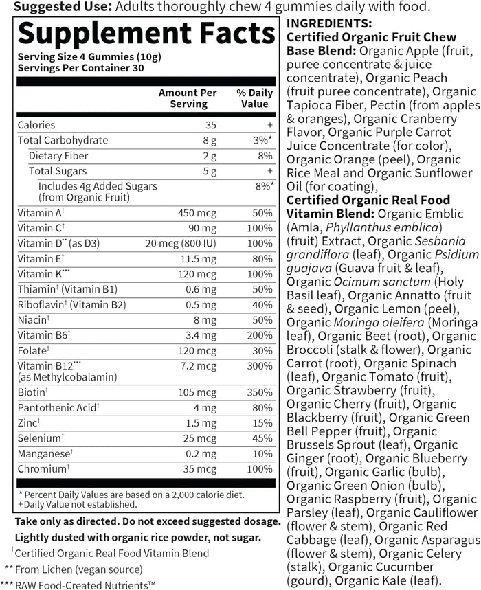 Garden of Life Organics Men's Gummy Vitamins - Berry - Certified Organic, Non-GMO, Vegan, Kosher Complete Multi - Methyl B12, C & D3 - Gluten, Soy & Dairy Free, 120 Real Fruit Chew Gummies
