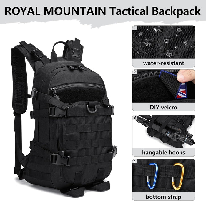 25L Small Tactical Backpack For Men, Military Waterproof Backpack With Multiple Pockets, 3-Day Bug Out Bag Molle Backpacks For Camping Hiking Military Traveling (Black)