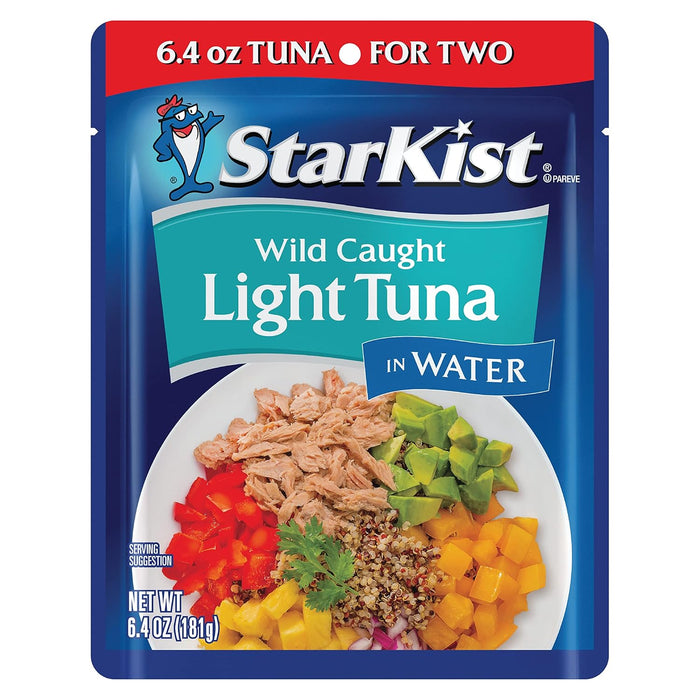 StarKist Chunk Light Tuna in Water, 2.6 oz Pouch (24 Pack) Ready to Eat Wild Caught Tuna, 17g Protein, 70 Calories Per Serving, Gluten Free, Soy Free, Kosher, Perfect for Salads, Keto Meals and Snacks