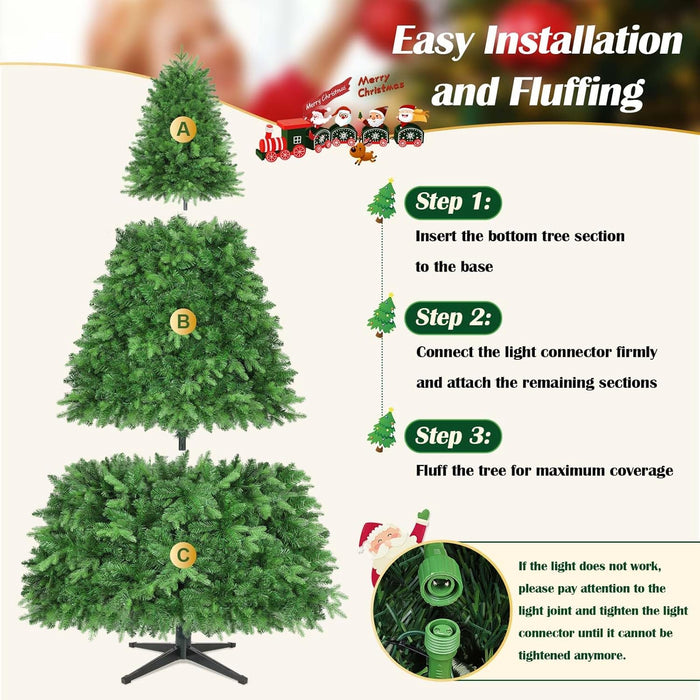 Artificial Full Christmas Tree, Rotating & Foldable Stand, 7.5ft Pre-Lit Spruce Holiday Xmas Musical Tree with Remote, RGB & Warm White Light, Green