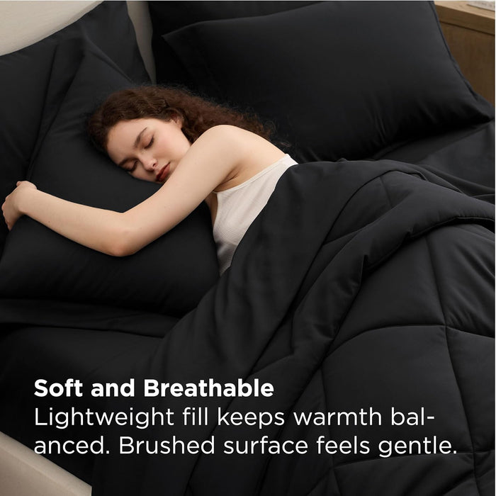 Bedsure 7 Pieces Queen Comforter Set Premium Series, Hotel Luxury Soft Bed in a Bag, Goose Down Alternative, Safe for Sensitive Skin Bedding Comforter All Season Medium Warmth, Black Queen Size,