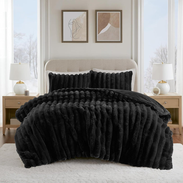 Madison Park King Comforter Set Reversible Faux-Fur Plush Comforters for King Size Bed, All Season Luxurious Ribbed Velvet Comforters Queen Size Bedding Set, Jasmine, King, Light Gray 3 Piece