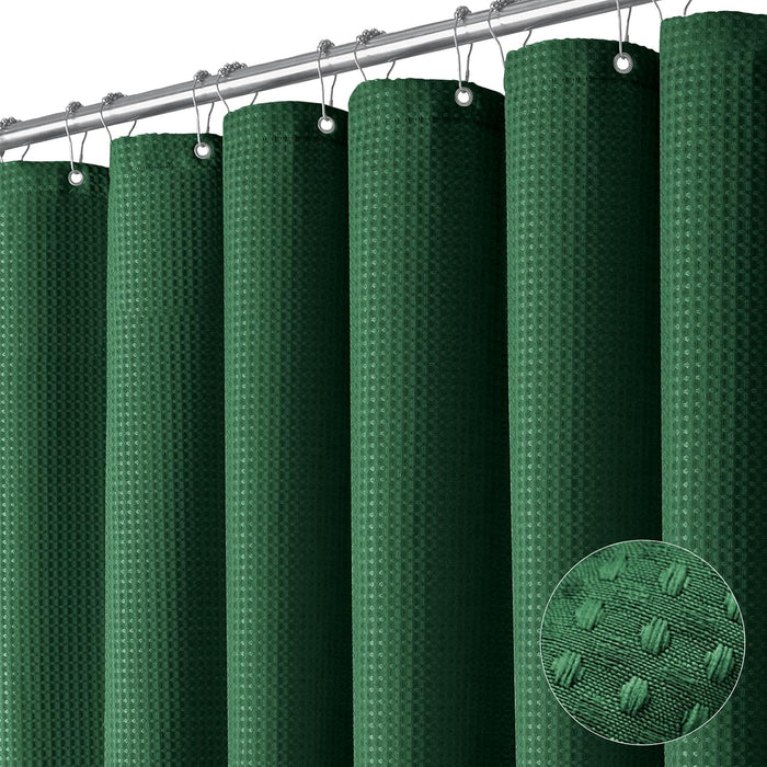 Dynamene Sage Green Shower Curtain - Waffle Textured Heavy Duty Thick Fabric Shower Curtains for Bathroom, 256GSM Luxury Weighted Polyester Cloth Bath Curtain Set with 12 Plastic Hooks，72Wx72H,Green