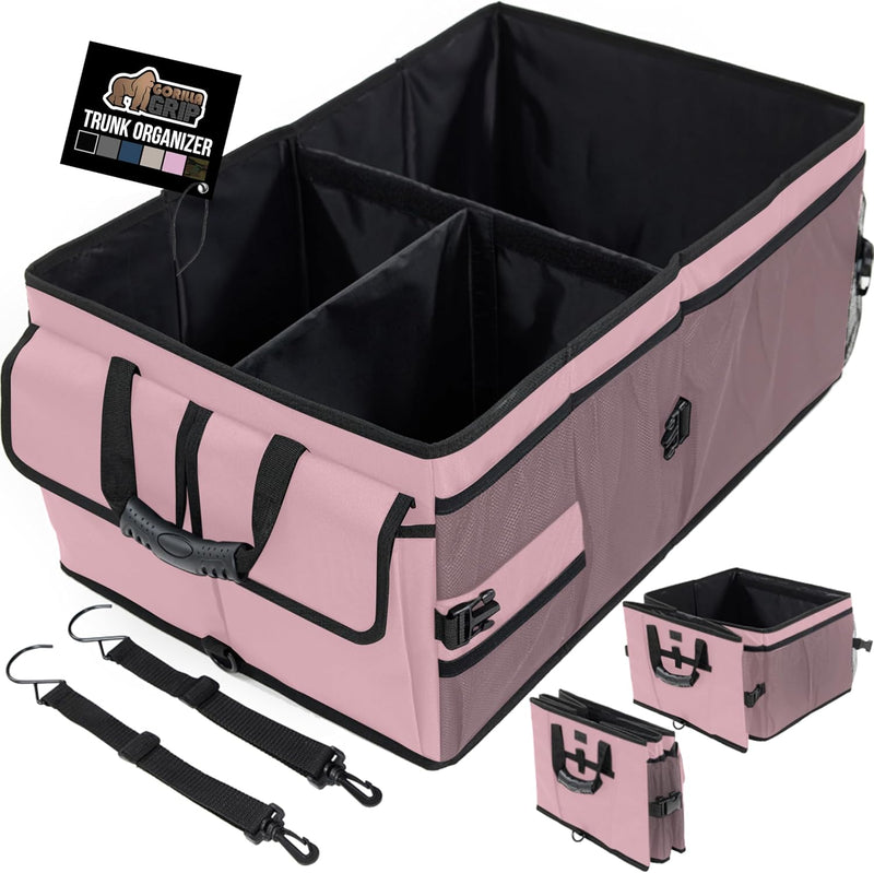 GORILLA GRIP Large Capacity Sturdy Trunk Storage Organizer, Slip and Water Resistant Collapsible Organization Container for Car Sedan or SUV, Multi Compartment Box Vehicle Accessories, Gray