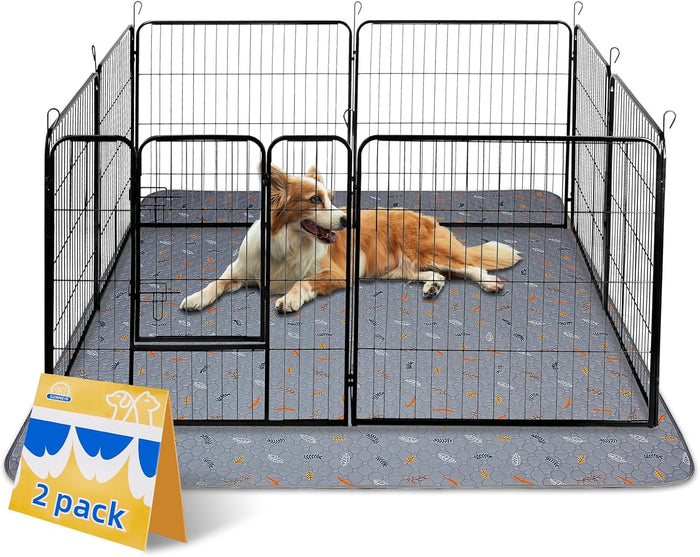 Sunheir Washable Pee Pads for Dogs , Thick Heavy Absorbency Reusable, Prevent Leakage, Waterproof , Non-Slip Pee Pads for Puppy Playpen, Crate, Whelping Box, Potty Training, Grey, 2 packs