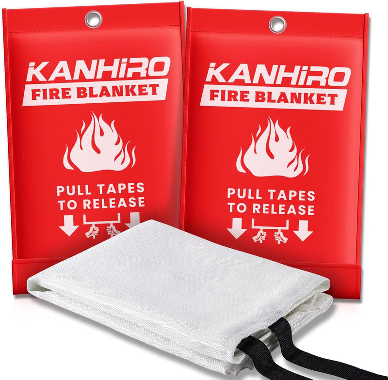Emergency Fire Blanket for Home Kitchen - KANHIRO Fiberglass Fire Suppression Blanket Great for School, Fireplace, Grill, Car, Office, Warehouse (4 Pack, 39 in X 39 in)
