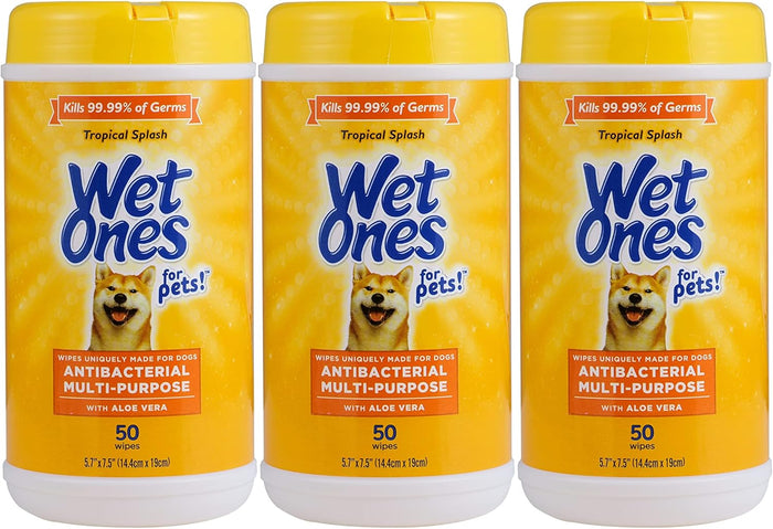 Wet Ones for Pets Multi-Purpose Dog Wipes With Aloe Vera | Dog Wipes For All Dogs in Tropical Splash, Wet Ones Wipes for Paws & All Purpose | 50 Ct Cannister Dog Wipes