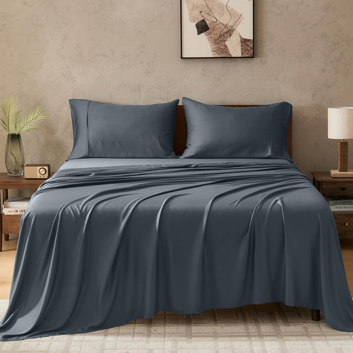 GOKOTTA 4-Pcs King Size Sheets Set, 100% Rayon Derived from Bamboo, 16 Inch Deep Pocket King Sheets with Elastic Corner Straps, Cooling Sheets for Hot Sleepers - Silky Soft & Breathable - Stone Grey
