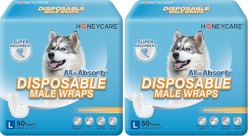HONEY CARE All-Absorb A26 Male Dog Wrap, 50 Count, Small
