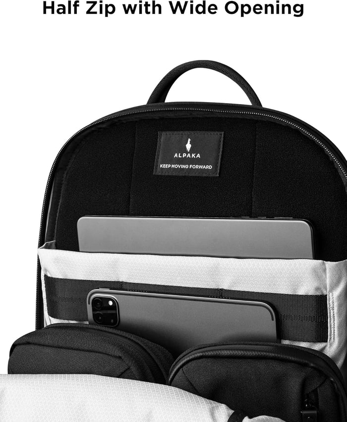 ALPAKA Elements Backpack Pro 24L - Black Laptop Backpack Fits 16'' Laptop with Dual Bottle Pockets, Travel Backpack for Men, Weather-Resistant 400D Axoflux Fabric for Business or College
