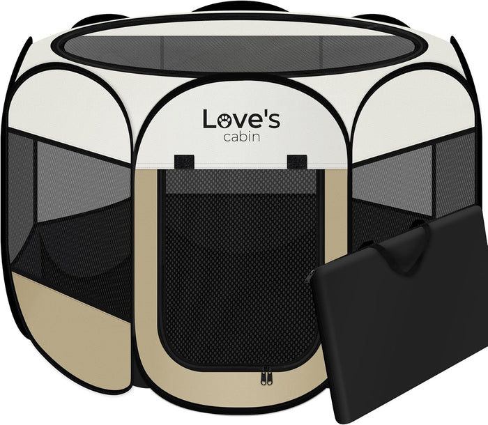 Love's cabin Pet Puppy Dog Playpen, Small Dog Tent Crates Cage Indoor/Outdoor, Portable Playpen for Cat, Foldable Pop Up Dog Kennel Playpen with Carring Case, Removable Zipper Top, Dark Grey
