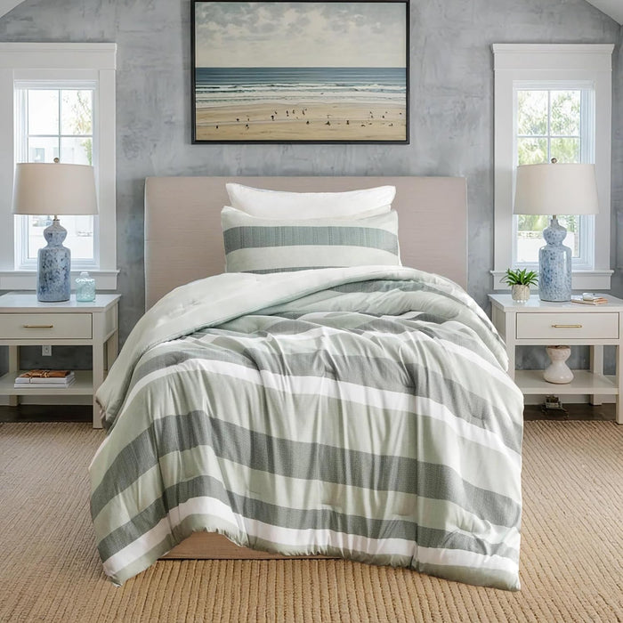 Queen Comforter Set, 3 Pieces Striped Bed Set, Soft Brushed Microfiber Reversible Bedding Set for All Season, Lightweight & Breathable Bedding Set with Comforter & Shams, Neutral