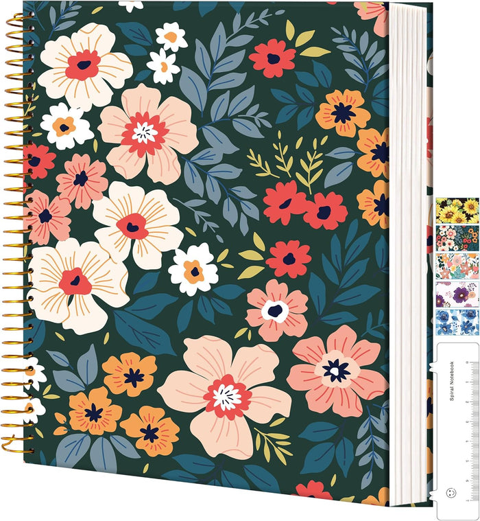 CAGIE Spiral Notebook Journal 8.5 x 11 Hardcover Notebooks College Ruled with Large Pockets Aesthetic Floral Note Book Spiral Bound Notebooks for Work Note Taking Women Writing School, 200 Pages