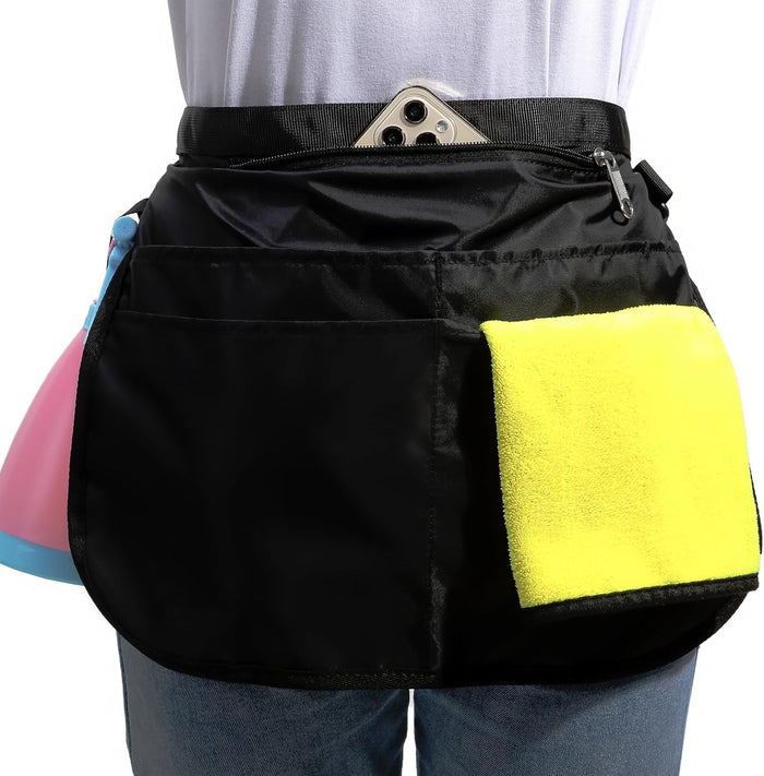 Small Size Cleaning Caddy Apron for Women with 5 Pockets, Professional Waterproof Cleaning Supplies for Housekeepers