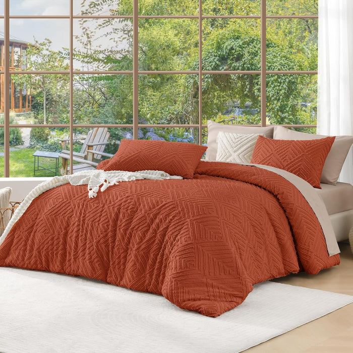 Andency King Size Comforter Set Beige, 3 Pieces Boho King Bedding Comforter Set Cream, All Season Soft Lightweight Tufted Textured Down Alternative Comforter Fluffy Bed Set
