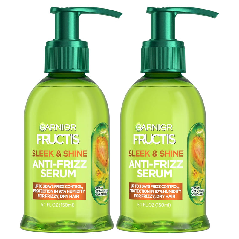 Garnier Fructis Sleek & Shine Anti-Frizz Serum for Frizzy, Dry Hair, Argan Oil, 5.1 Fl Oz, 1 Count (Packaging May Vary)
