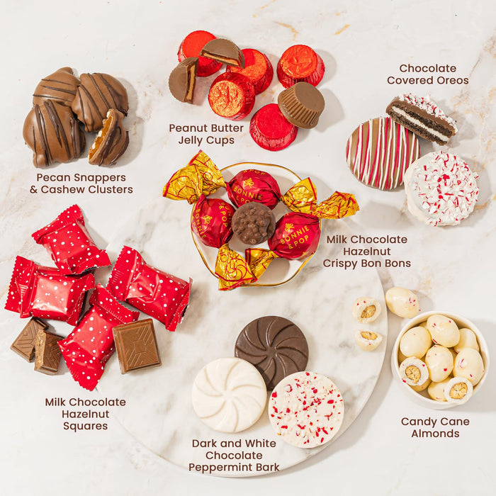 BONNIE AND POP Christmas Gift Basket - Holiday Gifts - Chocolate & Nut Gift Box, Assortment Tray - Birthday, Sympathy, Get Well, Men, Women & Families (Lazy Susan)
