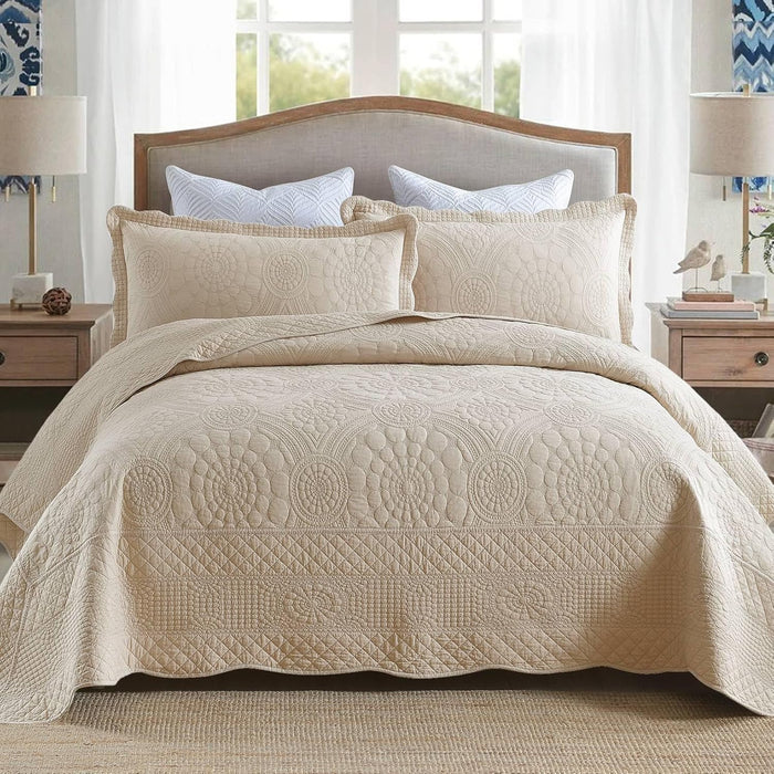 MarCielo 3-Piece 100% Cotton Oversized Bedspread Lightweight Quilt Coverlet Embroidery Farmhouse Bedding Set (TG Bright White, Oversized King (118"x106"))