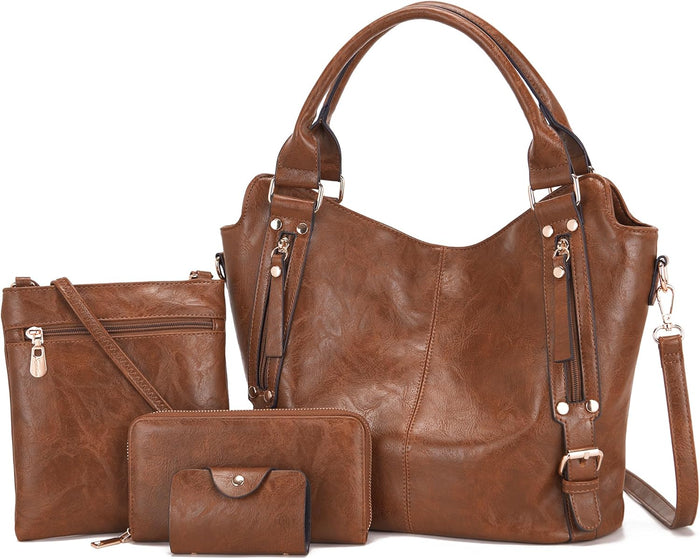soperwillton Purses for Women Large Shoulder Handbag Tote PU Leather Hobo Crossbody Bag Ladies Wallet Set 4pcs