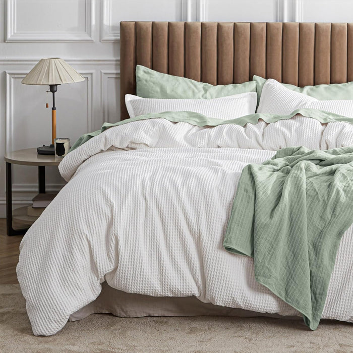 Bedsure Waffle Comforter Set Queen, Khaki Soft Bedding, Waffle Weave Bed Set, 3 Pieces, 1 Comforter (90"x90") and 2 Pillow Shams, Cotton Shell and Polyester Lining for All Seasons