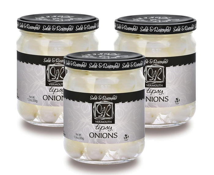 Sable & Rosenfeld Vermouth Tipsy Onions, 10.9 oz (Pack of 6), Gourmet Pickled Silverskin Cocktail Onions in Jar, Kosher, Gluten-Free Martini Garnish