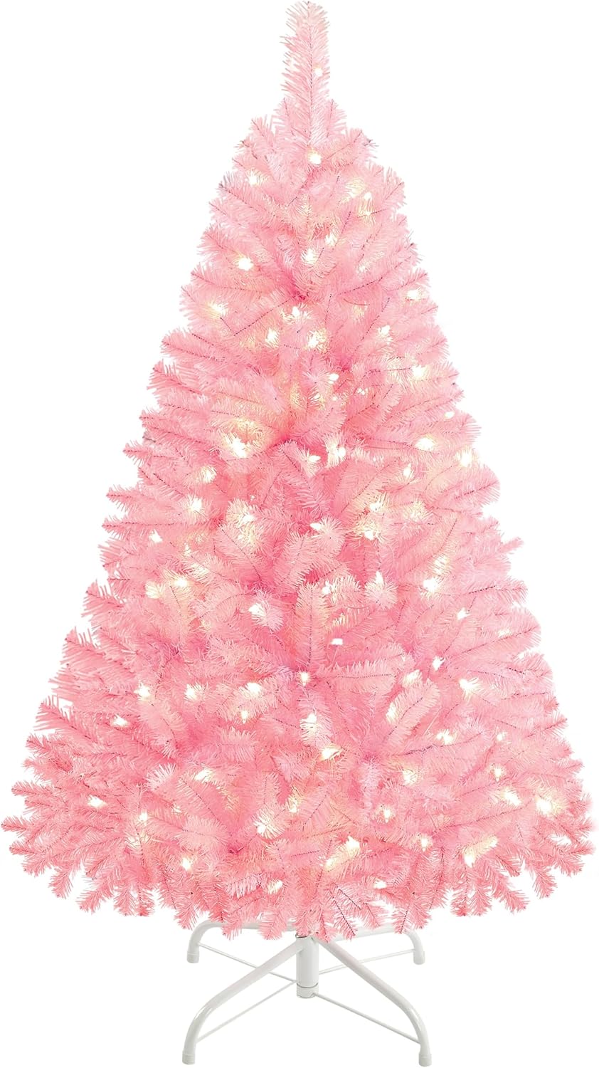 Yaheetech 9ft Pre-lit Spruce Artificial Hinged Christmas Pine Tree Prelighted Holiday Xmas Tree for Home Party Decoration with 850 Warm White Lights and 2160 Branch Tips, Green