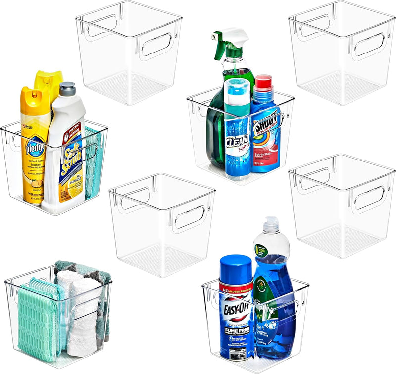 Sorbus 4 Pack Medium Clear Plastic Storage Bins, Clear Organizer Bins with Handle for Kitchen, Pantry, Cabinet, Refrigerator, Craft, Toys, Clothes, Closet, Under Sink, Bathroom Organizers and Storage