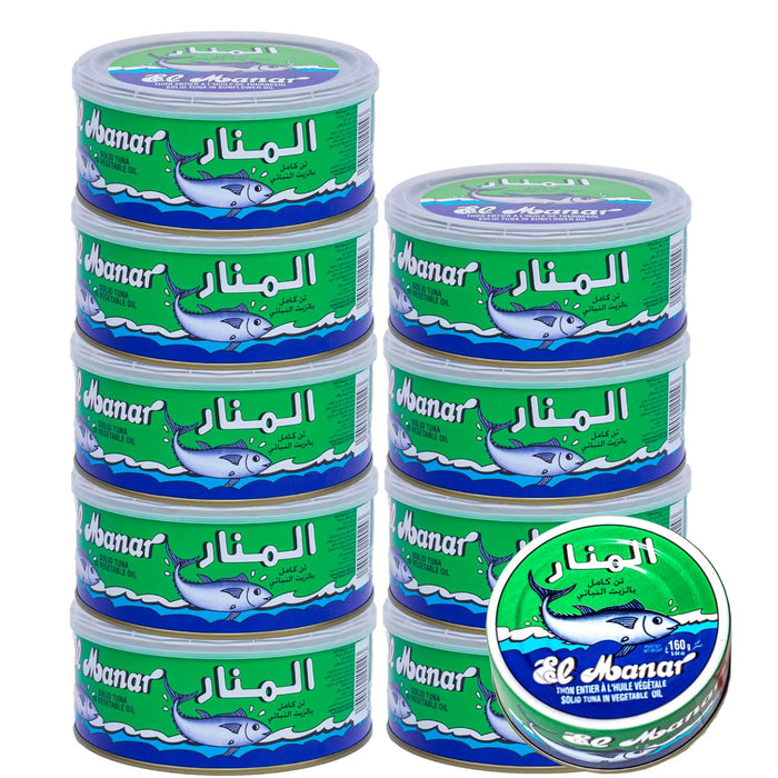 Solid Tuna in Virgin Olive Oil - Canned Tuna Fish in Cold Pressed Tunisian Olive Oil from El Manar - 10-Pack of 160g Cans