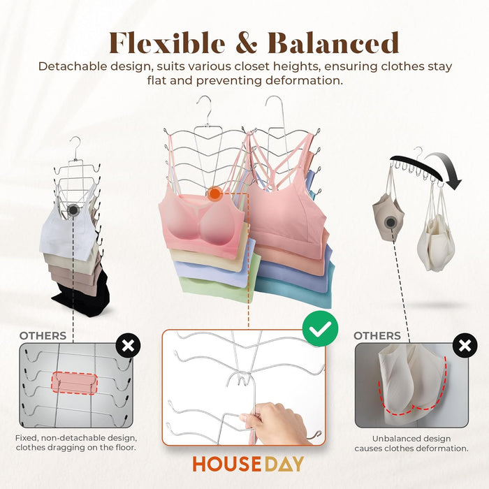 HOUSE DAY Bra Hangers 2 Pack, Tank Top Hangers Space Saving Hanger for Closet Organizers and Storage, Bra Organizer Closet Hanger Space Saver for Camisoles, Bras, Belts, Ties, Scarves, Swimsuits