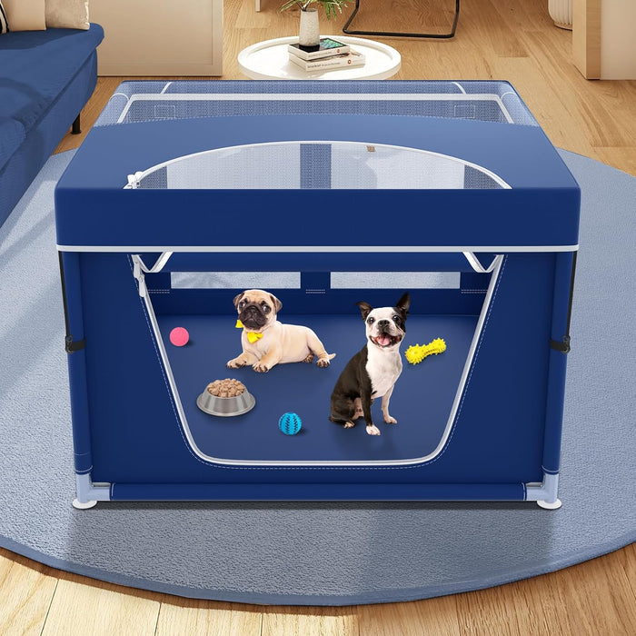 42x42x25.6 Inches Puppy Playpen with Gate, Dog Playpen for Puppies or Small Dogs, DogFence Pet Playpen for Indoor & Outdoor, Sturdy Safety DogPen with Thickened Fabric, High-Strength Nylon Wire Mesh