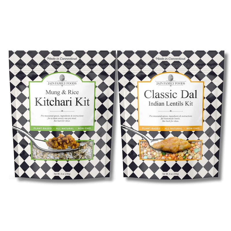 Jain Family Foods Mung Rice Khichdi Kitchari Kit | Authentic Indian Meal Kit with Spiced Yellow Lentils | Plant Based, Gluten-Free, High Fiber | Easy One Pot Dinner, Instant Pot Friendly | Serves 3