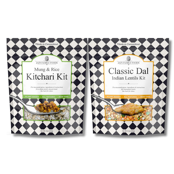 Jain Family Foods Bengali Kitchari Kit | Authentic Indian Meal Kit with Spiced Yellow Lentils | Plant Based, Gluten-Free, High Fiber | Easy One Pot Dinner, Instant Pot Friendly | Serves 2