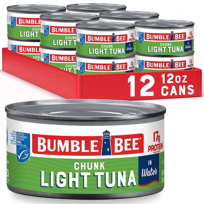 Bumble Bee Chunk Light Tuna In Water, 5 oz Cans (Pack of 4) - Wild Caught Skipjack Tuna - 22g Protein Per Serving - MSC Certified Sustainable Seafood, Non-GMO, Gluten Free, Kosher