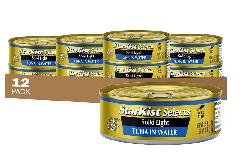 StarKist Selects No Salt Added Chunk White Albacore Tuna in Water, 4.5 oz (12 Pack) Canned Tuna Fish, Wild Caught, Gluten Free, Ready to Eat, Perfect for Salads, Keto Meals & Snacks, 30g Protein
