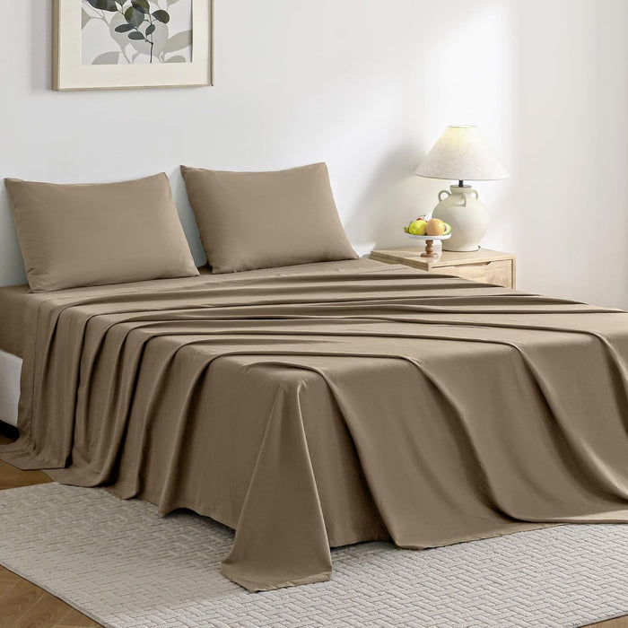 JELLYMONI Sheet Set King Size 4pcs Cotton Cream White Easy-Fit 16 Inch Deep Pocket 100% Washed Cotton Soft Breathable (1 Fitted Sheet, 1 Flat Sheet, 2 Pillowcases)