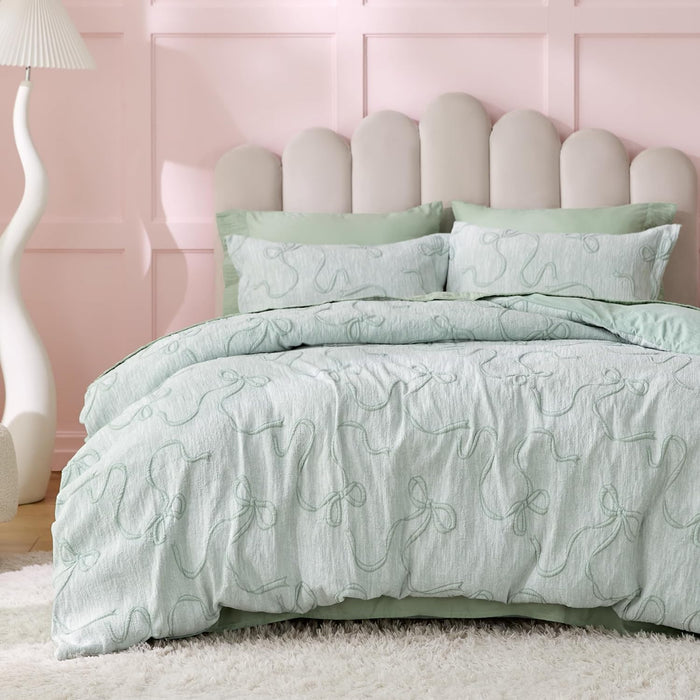 Bedsure Boho Duvet Cover King - Dark Green Tufted Boho Bedding, Farmhouse Shabby Chic Embroidery Bedding for All Seasons, 3 Pieces, 1 Soft Jacquard King Comforter Cover and 2 Pillow Shams