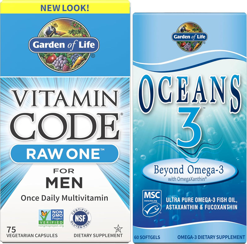 Garden of Life Vitamin Code Raw One for Men, Once Daily Multivitamin, 75 Capsules, One a Day Mens Vitamins Plus Fruit, Veggies & Probiotics for Mens Health, Vegetarian Multivitamins