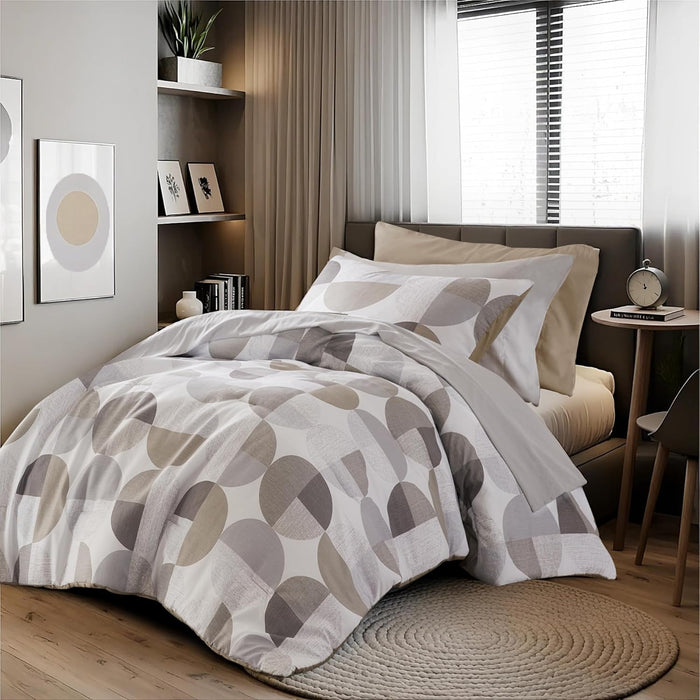 Stylish Three-Tone Printed Full Size Comforter Set, Bed in a Bag 9-Piece Bedding Set, Ultra-Soft Microfiber Comforter and Sheets Set, Warm and Cozy for All Seasons, Navy Blue & Grey