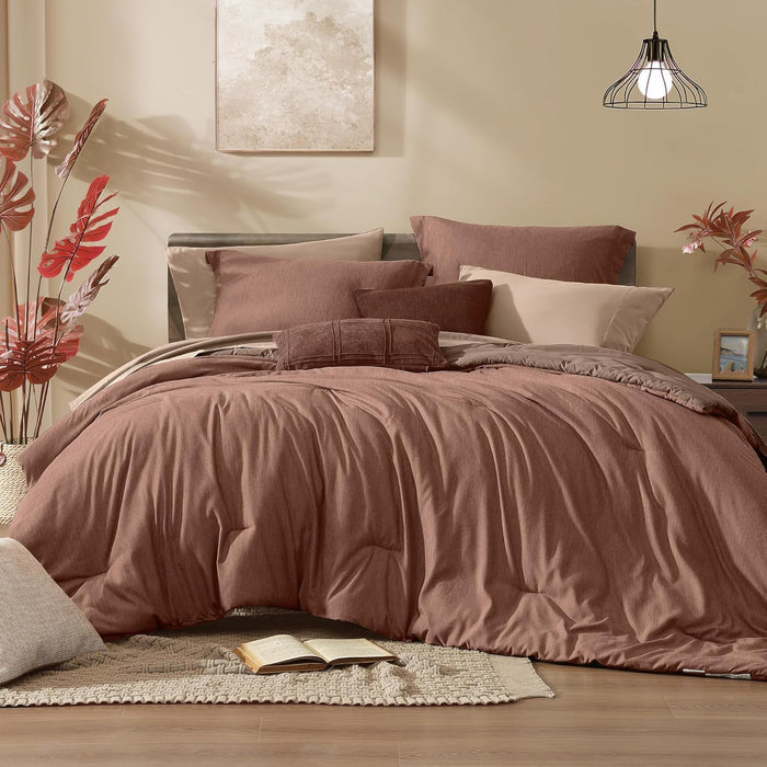 Monbix Queen Comforter Set - 7 Pieces Cationic Dyeing Olive Green Bed in a Bag Queen Bedding Sets with Comforter, Sheets, Pillowcases & Shams, Reversible Bedding Comforters Sets