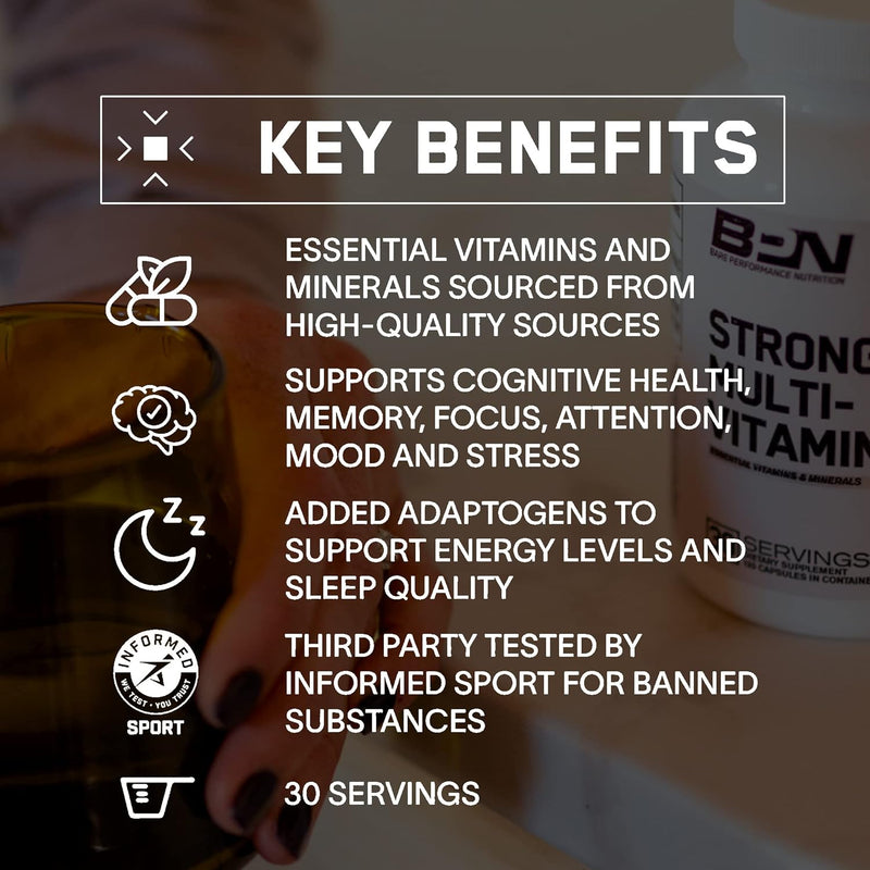 BARE PERFORMANCE NUTRITION, BPN Strong Multi-Vitamin, Foundational Health, Improved Mood and Sleep, Adaptogens, Improved Cognitive Health