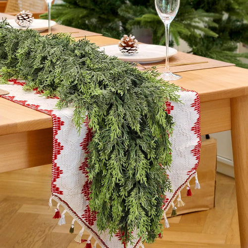 9FT Christmas Cedar Garland for Mantle,Realistic Faux Greenery Garland,Soft and Thickness Artificial Pine Garlands for Christmas Mantel Table Outdoor Indoor Xmas Holiday Seasonal Decor