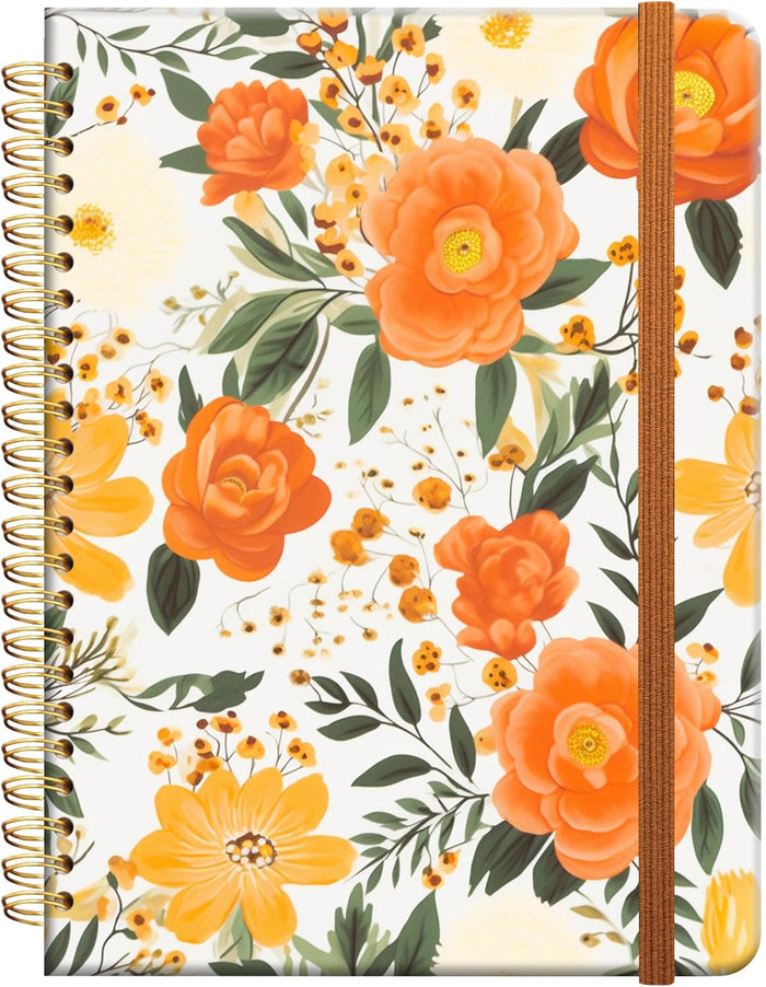 Ruled Spiral Writing Notebook,A5 Hardcover Lined College Journal for Women Lady Girl,Strong Twin-Wire Binding with Premium Paper,8.4" X 6",Perfect for School,Office,Home Gifts(watercolor roes floral)