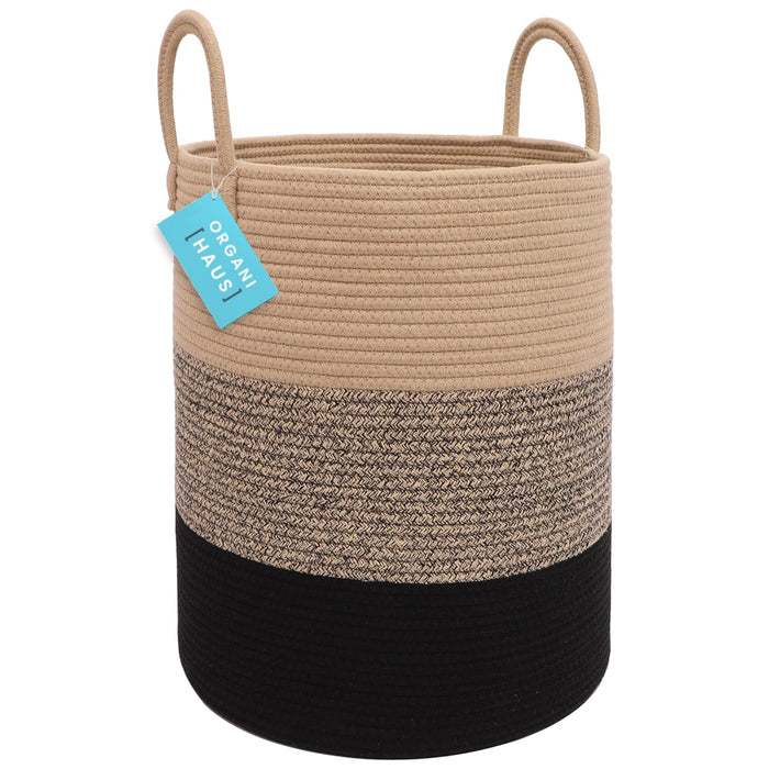 OrganiHaus Large Laundry Basket, Woven Cotton Rope Basket for Blankets, Toy Storage, Nursery Hamper, Living Room Decor Organizer, Soft & Durable Hamper with Handles, 20x13 inches - Gray